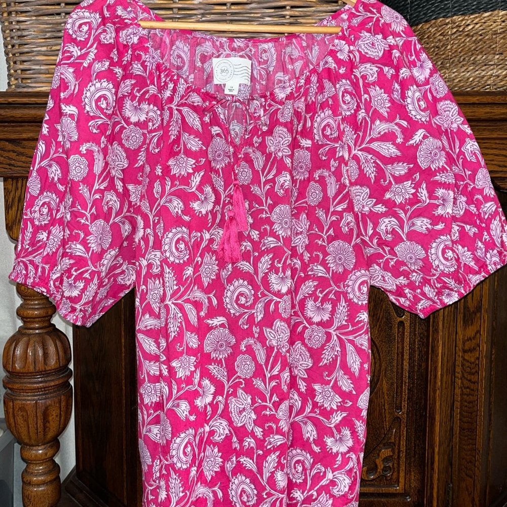 Vibrant Pink Floral gauzy Blouse by destination 365